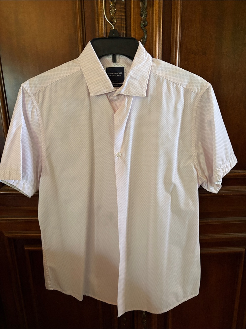 Denim & Flower Shirt Light Pink Micro-Print Men's short sleeve cotton L Slim